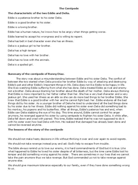 Summary of The Centipede of Ronny Diaz .